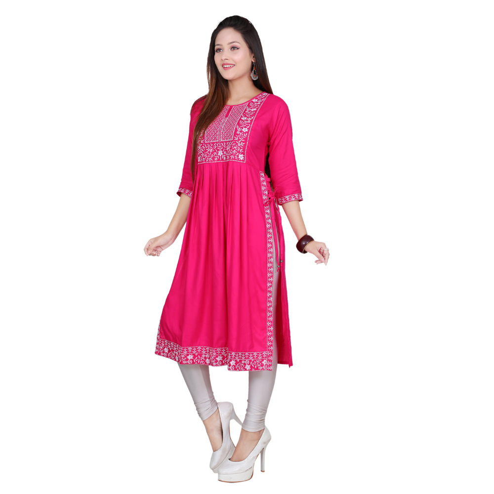 Rajkamal Dresses Women’s Rani Embroidered Cotton Kurti – Stylish Ethnic Wear for Festive & Casual Look