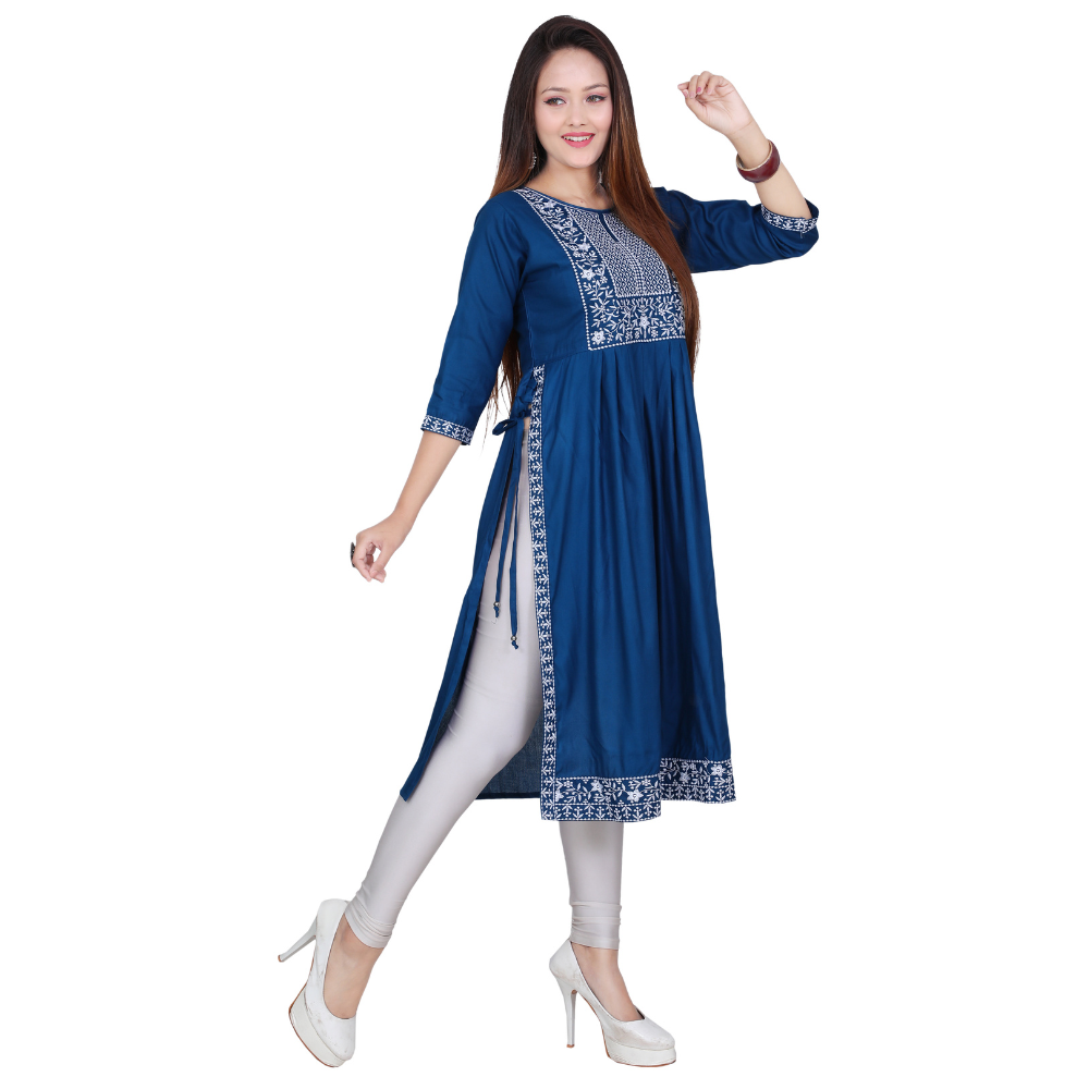 Rajkamal Dresses Women’s Green Embroidered Cotton Kurti – Stylish Ethnic Wear for Festive & Casual Look