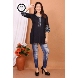Rajkamal Dresses Women's Black Printed A-Line Kurti`